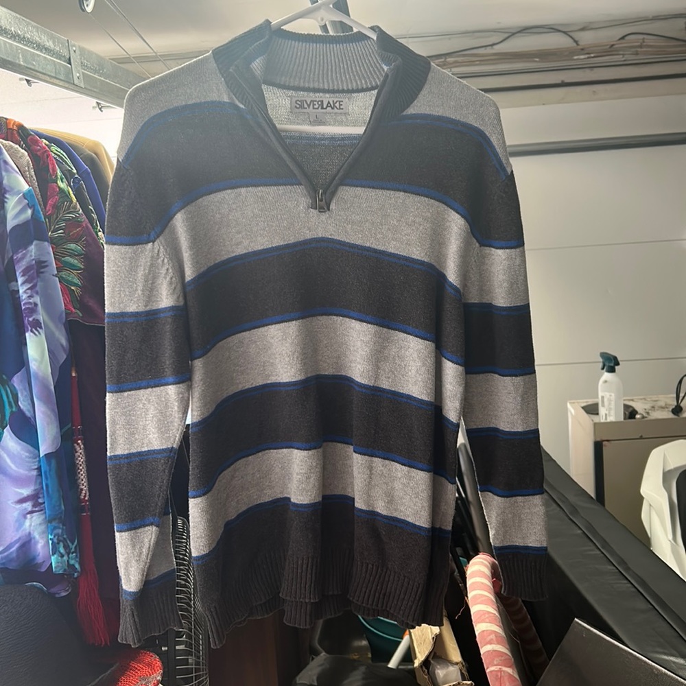 Kids Large (Adult Small) Grey And Blue Quarter-Zip Sweater, 10/10, no flaws